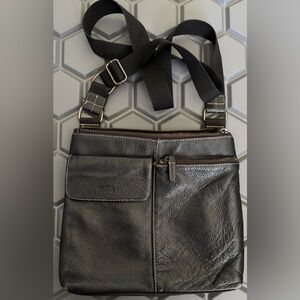 Roots Leather Front Nylon Back Crossbody Bag Purse